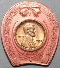 1955-D Encased Lincoln Cent 40th FUN 1995 Coin Convention Good Luck (25100302R)