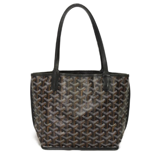 GOYARD Anjou Mini Tote Bag Reversible Canvas Calfskin Black Pouch Missing