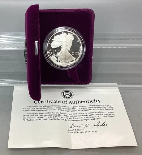 1992 S Proof American Silver Eagle - With Box & CoA