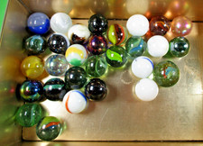 Large Marble Lot 28 Count 25 mm OD Swirls Solid Cats Eye Mix Machine & Handmade