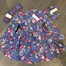 NWT Janie and Jack girl blue floral SPRING dress headband socks 3-piece SET 4 6
