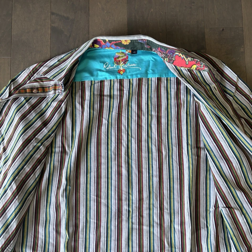 Robert Graham Multicolor Haight Ashbury Striped Button-up Shirt Long Sleeve L - Image 4 of 4