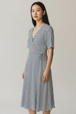 black and white striped dress midi Delise Mixed Media Dress in Black & White