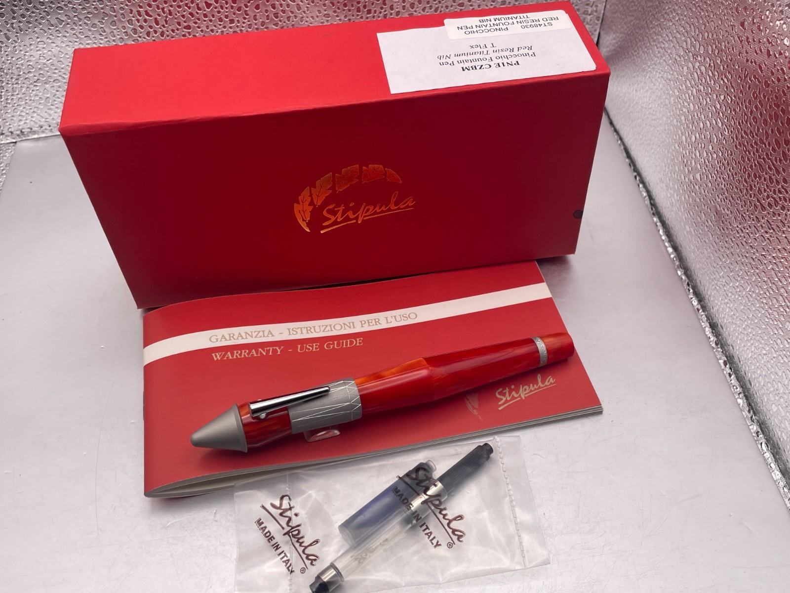 Stipula Italy Pinocchio Limited Edition Fountain Red Titanium Flex Nib $495 New