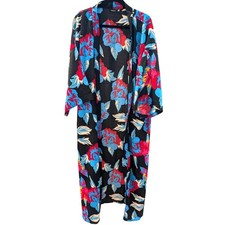 Boohoo Womens Black Floral Print Kimono Cardigan Duster Size US 18
