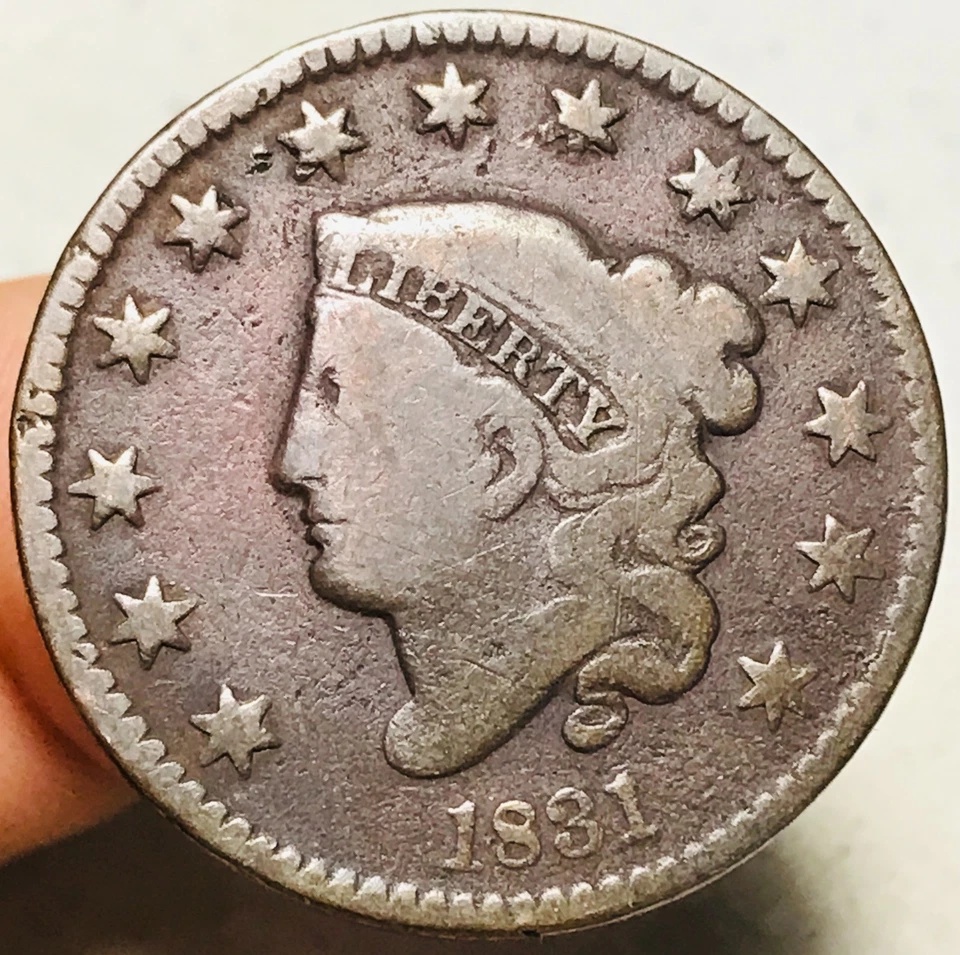 Moneda de cobre de Estados Unidos circulada 1C cabeza corona centavo grande 1831 CC27717 Foto 3 de 4