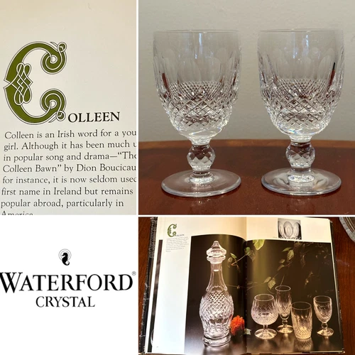 Set 2 Vtg WATERFORD CRYSTAL Colleen 4.75" Short-Stemmed Claret Wine Glasses 6 oz