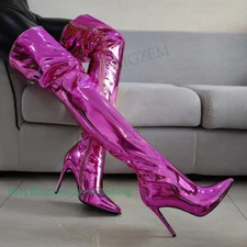 Women Thigh High Boots Pointed Toe Zip Up Stiletto High Heels Over Knee Boots