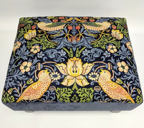 Footstool pouffe Stool Genuine Morris & Co Blue Strawberry Thief UK made - Picture 4 of 7