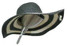 NWT Chatties Wide Brim Sun Hat Black White Stripe 100% Paper OS