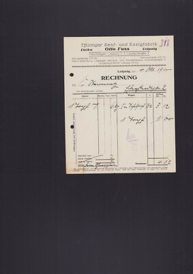 Leipzig, invoice 1920, Otto Fuss Thuringian mustard vinegar factory