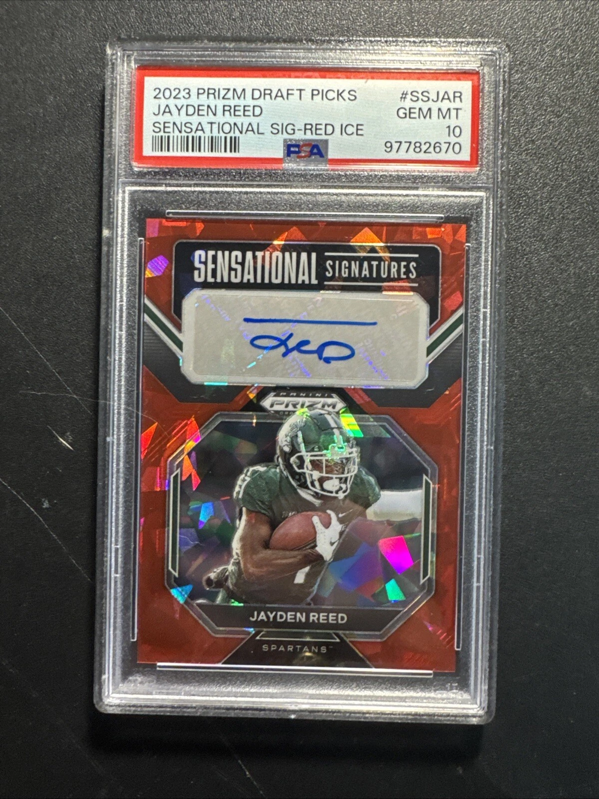 Jayden Reed Panini Prizm Draft Picks Sensational Signature #SSJAR Red Ice