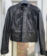 Bebe Smart Ladies Black Biker Real Leather Jacket Coat Size -l C36”l21”good