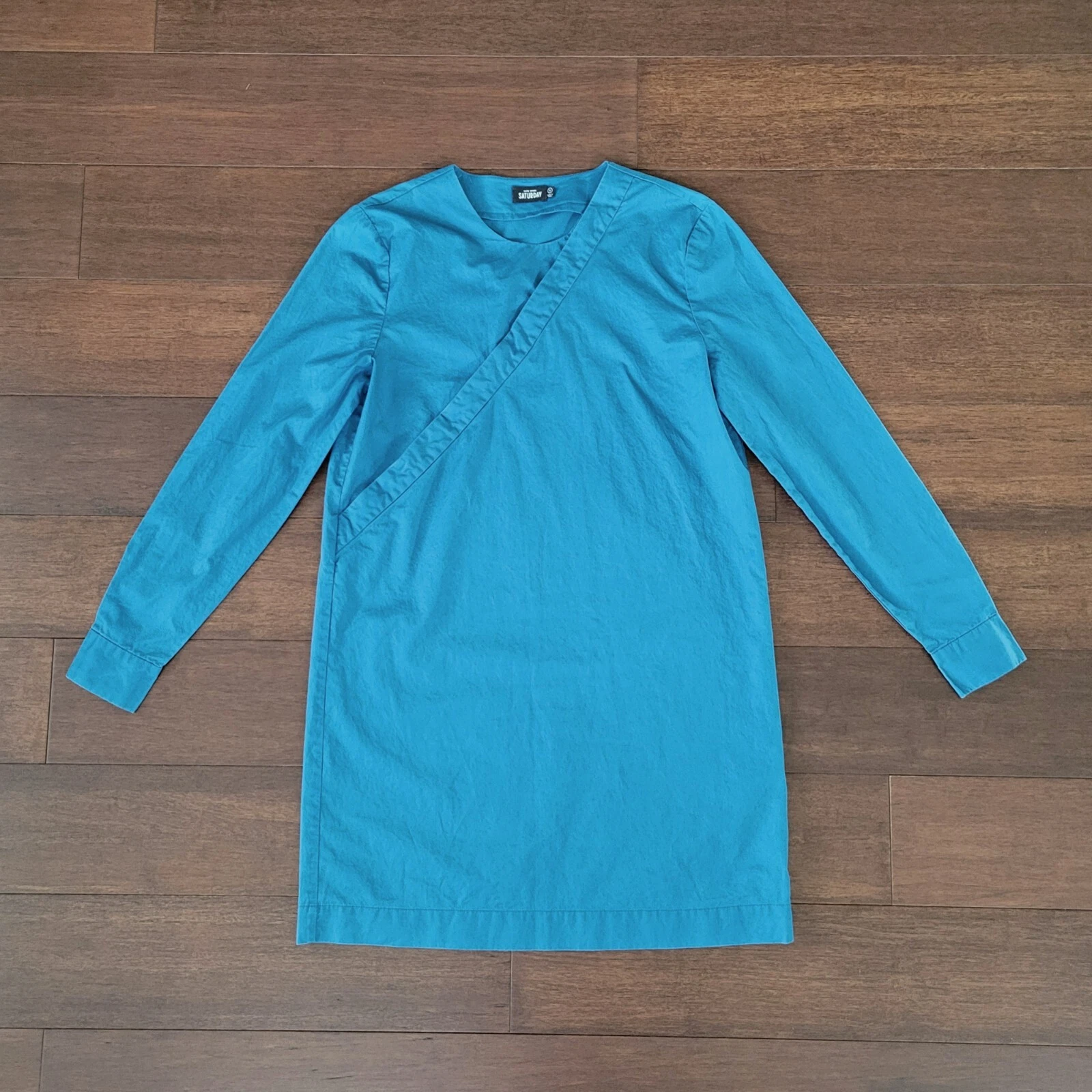 Abito tunica donna Kate Spade sabato manica lunga incrociato davanti taglia S blu