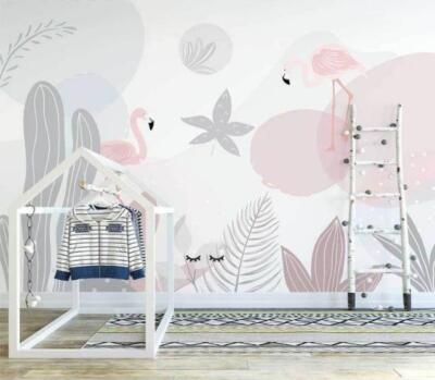 3D Flamingo Leaves E3319 Wallpaper Mural Paper Wall Print Indoor Murals CA Erin