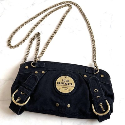 Diesel Women Y2K Archive Shoulder Bag 2Way Chain Black Luxury  