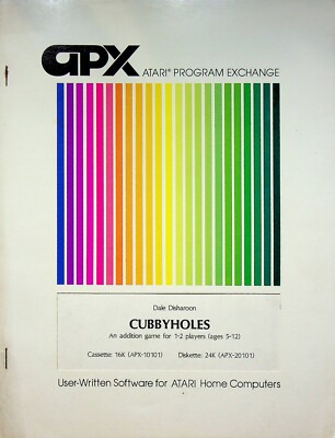 APX Atari Program Exchange User-Written Software Manual "Cubbyholes ...