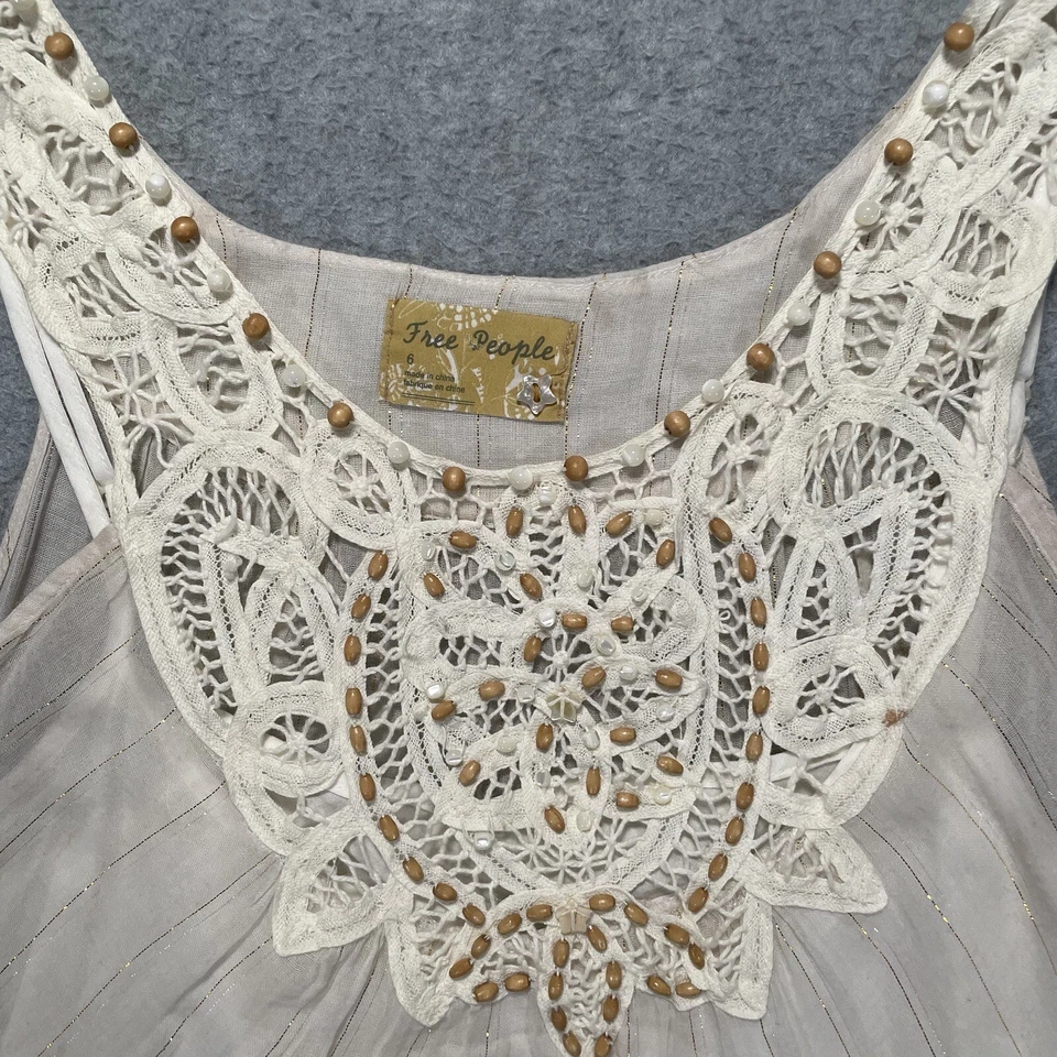Vestido midi vintage Free People sin mangas con cuentas de ganchillo transparente en capas talla 6 Y2K Foto 3 de 4