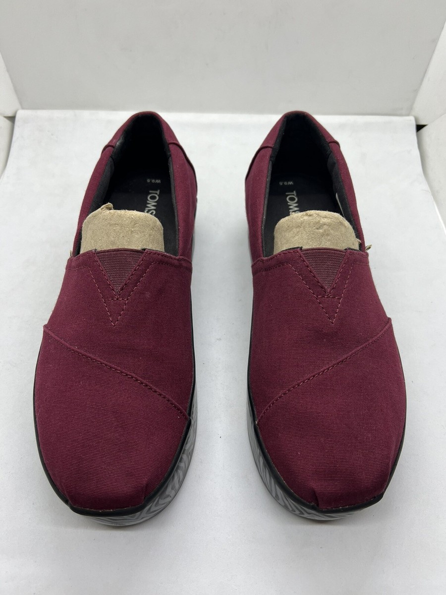 Toms Womens Alpargata Boardwalk Cabernet Canvas Zebra Stripes Shoes Sz US 