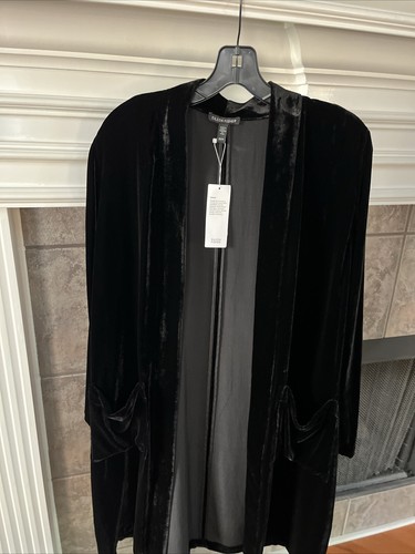 Chaqueta Larga Eileen Fisher Terciopelo Negra Nueva con Etiquetas Talla L Precio de venta sugerido por el fabricante 398 USD - Imagen 6 de 11
