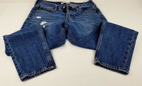 Pantalones de mezclilla Hollister Jeans para mujer 3 azules W26 parche lavado medio denim cómodo - Imagen 10 de 12