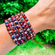 Natural Jasper Stone Bracelet 8mm Red Blue Gemstone Stretch Healing Bracelet