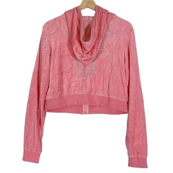 Dolls Kill My Little Pony donna velluto crop felpa con cappuccio giacca rosa taglia XL