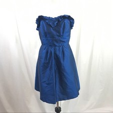 Lula Kate Blue Sapphire Silk Strapless Bridesmaid Wedding Guest Cocktail Dress 0