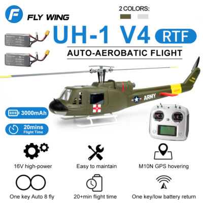 Fly Wing UH-1 V4 10CH GPS 3D One Key Return RC RTF Hubschrauber EU Plug 2 Akkus