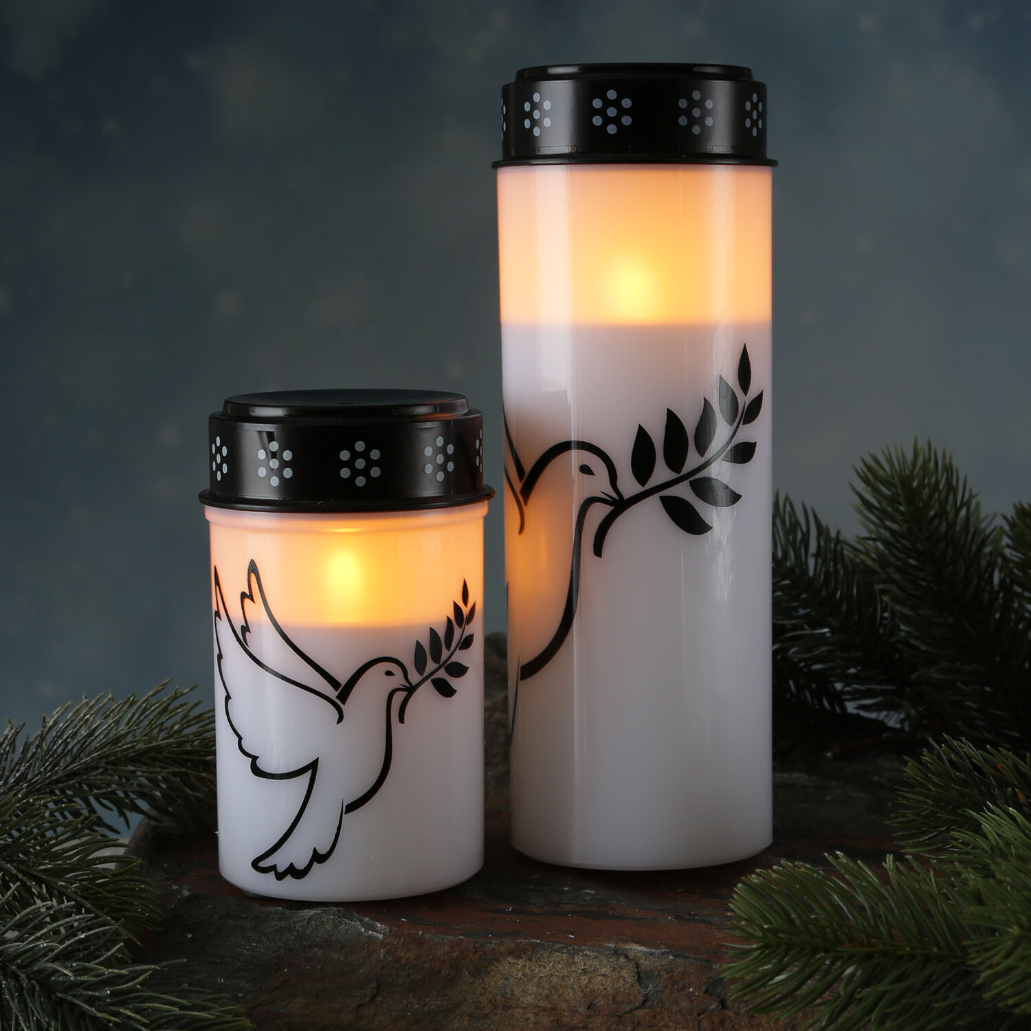 LED Grablichter Grabkerzen Taube Friedhof Trauerlicht Gedenklicht Timer 2er Set