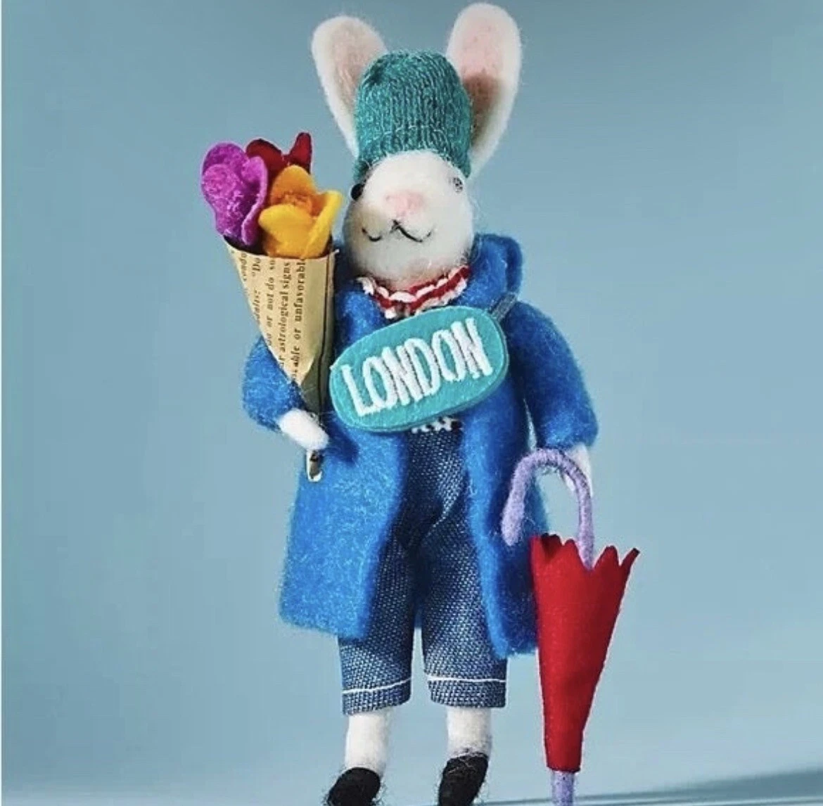 ANTHROPOLOGIE Traveling Bunny Ornament London UK Traveler Flowers