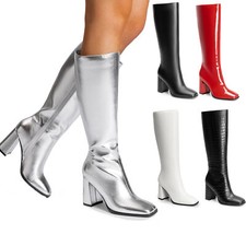 Women Knee High Boots Easy On/Off Stylish Square Toe Fashion Tall Boots Zip