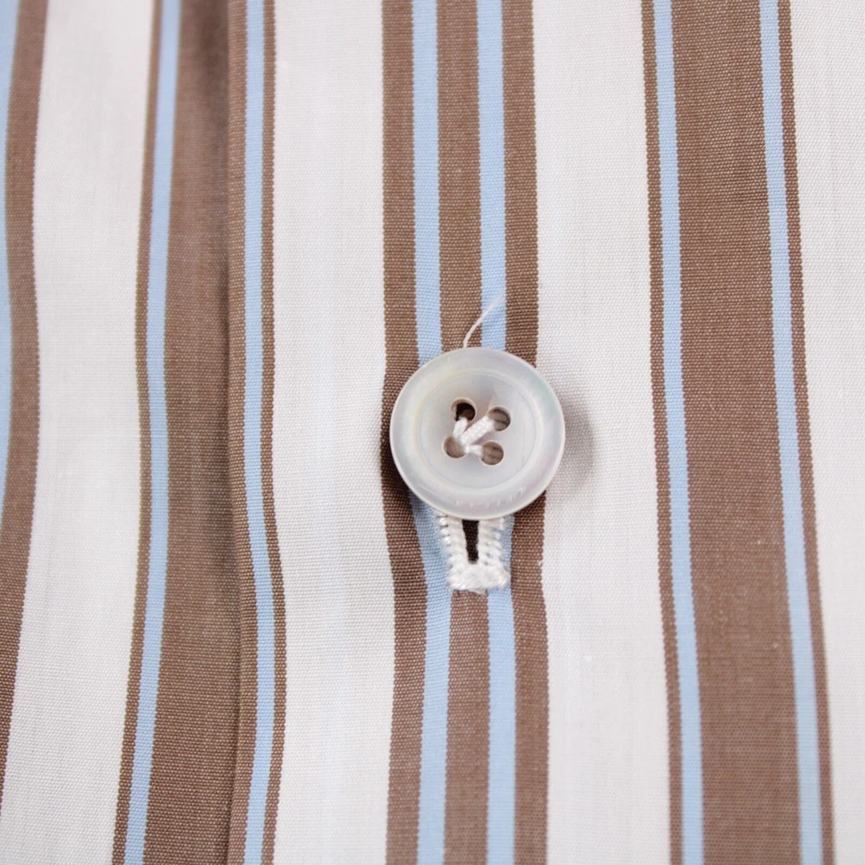 Camisa de vestir Kiton nueva con etiquetas talla 15,75 40 marrón con rayas blancas azules 100 % algodón Foto 4 de 4