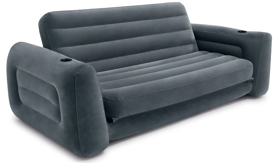 Inflatable Pull-Out Sofa: Built-in Cupholder – Velvety Surface – 2-in-1 Valve –