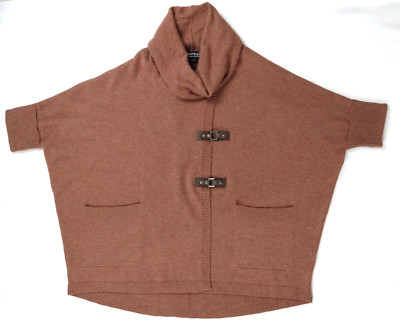 Repeat Silver Edition Sweater Wool Cashmere Belt Accent Cowl Neck 36/XS Brown