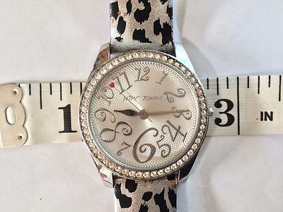 Betsey Johnson Silver Rhinestone Metallic Leopard Stainless Watch Heart