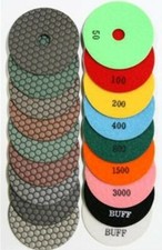 7" 180mm Diamond Dry Polishing Pads 8PCS #50-3000 White Buff Made in Korea