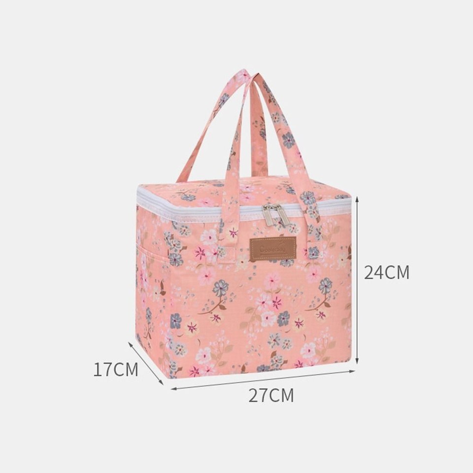 Large Capacity Floral Print Tote Bag Portable Insulated Lunch Bag