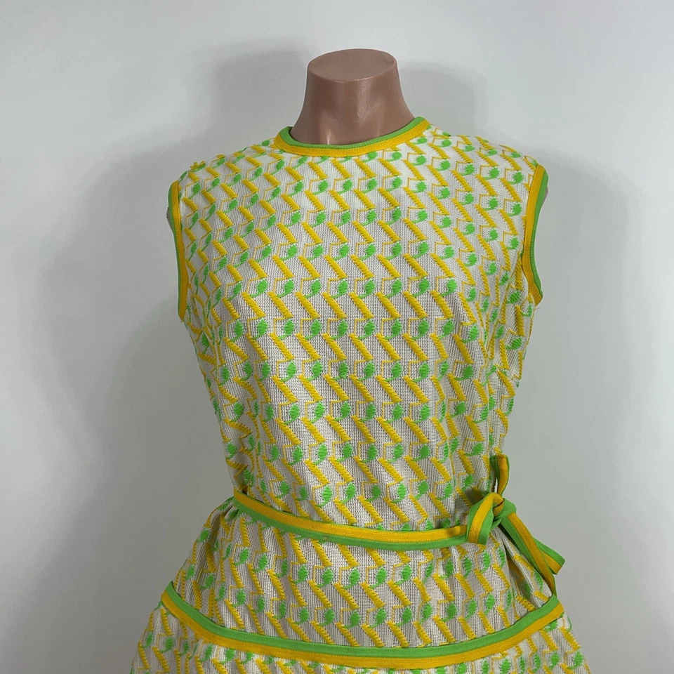 Mini Vestido Vintage Años 70 Boxy GoGo Cinturón ILWGU Jule-Wyn Retro Texturizado Mod M/L Foto 3 de 4