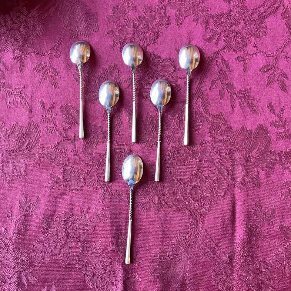 Juego de 6 CUCHARAS DE CAFÉ ESTERLINAS-por Whiting WDS26-cuadradas y torcidas-estilo estético Foto 2 de 4