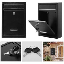 BLACK LARGE LETTER BOX POST MAIL BOX WALL MOUNTED POST BOX LOCKABLE WITH KEYS
