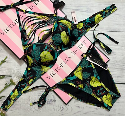 Victoria s Secret High-Neck Push-Up Badeoberteil Side Tie Cheeky Leaves