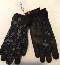 Honns Mens Leather Gloves Black Splatter Touchscreen Medium Large Logan Wool