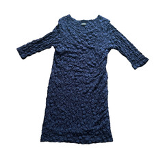 POMODORO Navy Blue Textured Pencil Wiggle Dress Size 16 Lined 3/4 Sleeve Party