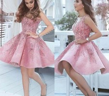 Short Pink Homecoming Dress A Line V Neck Sweet Graduation Cocktail Party Dress
