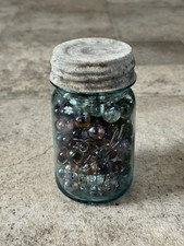 Vintage Ball Perfect Mason Jar Filled with 165 Mixed Glass Marbles   Aqua Blue