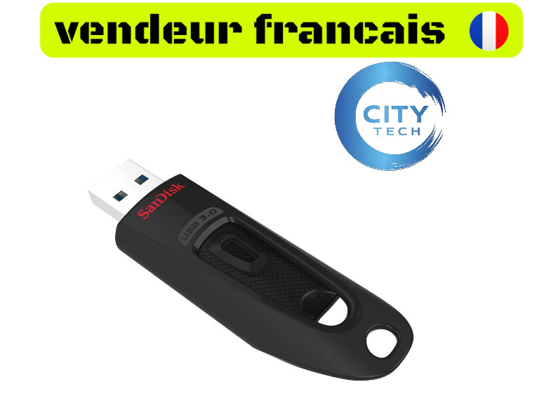 Clé USB SanDisk Ultra 512Go, clé USB rétractable noire pour emporter vos séries en voyage
