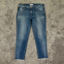 Moussy Vintage Distressed Mid Rise Skinny Blue Denim Jeans Womens 30 Frayed Hem
