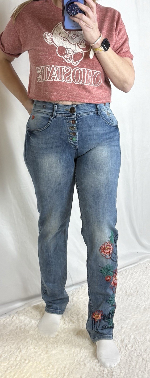 Desigual Embroidered Women’s Denim Blue Jeans 100% Cotton Size 30 Vintage Y2K
