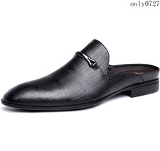 Mens Leather Breathable Sandals Pointy Toe Slip On Metal Slipper Shoes Mules Hot